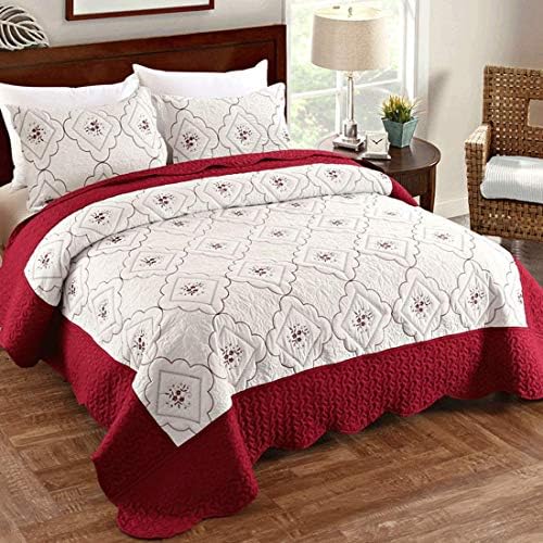 Oliven 3 Pcs Embroidered Quilt Set Floral Bedspread