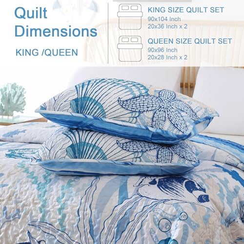 Coastal Quilt Set 3 Piece Queen Size Blue