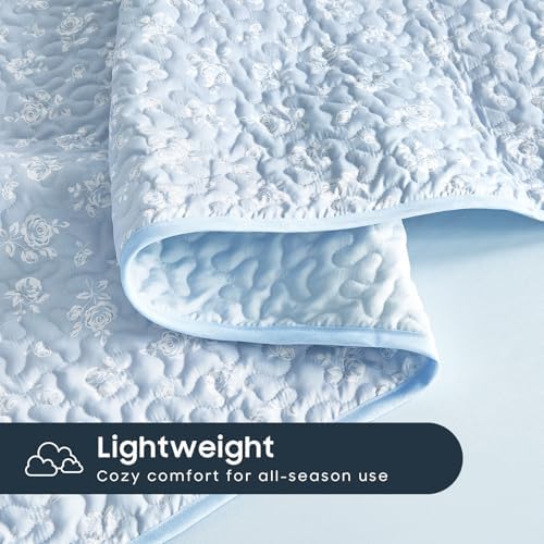 Wake In Cloud Floral Quilt Set Light Blue QueenFull