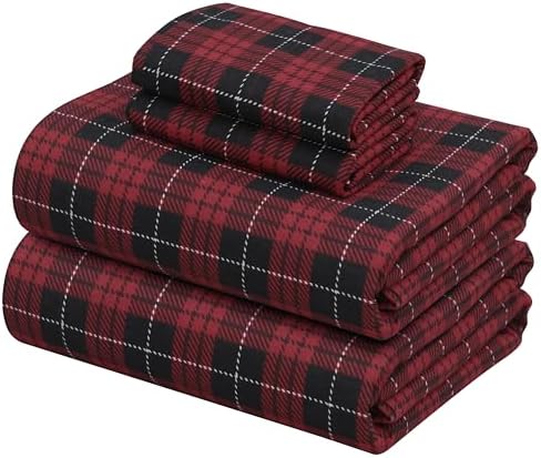 ZOYER Double Brushed Flannel Cal King Sheet Set - 4 Piece Red Buffalo Check