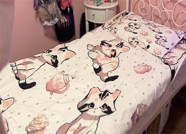 Pink Cat Comforter Set Twin Size for Girls 1