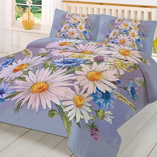 OComster California King Duvet Cover Set with Daisy Flowers
