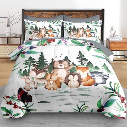 Pamnest Queen Comforter Set with 7 Pcs Woodland Animal Design