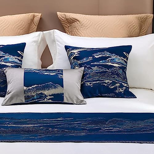 Luxury Blue Bed Runner Scarf with Jacquard Design