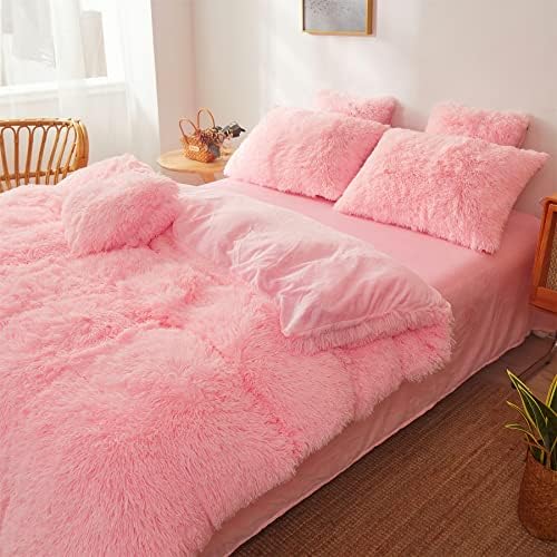 Fluffy Pink Comforter Set Twin - 2 Piece Plush Bedding