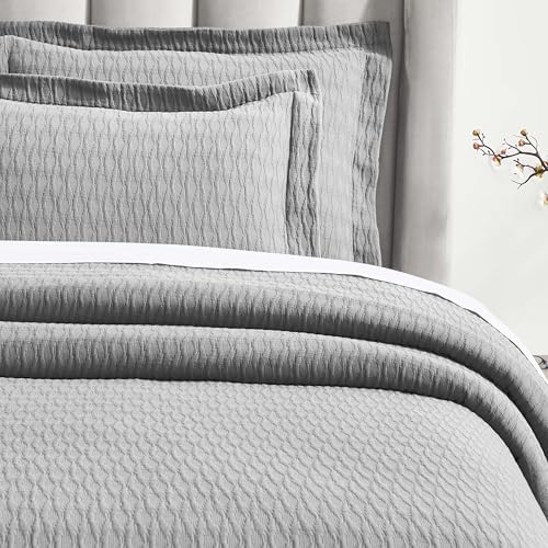 Superior 3 Piece Cotton Bedspread Set Grey