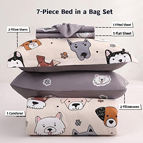Gusuhome 7 Piece Kids Dog Comforter Set Twin Size