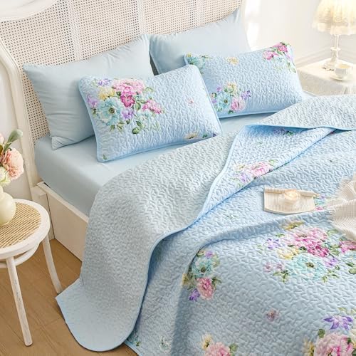 Wake In Cloud Shabby Chic Quilt Set Floral Pattern 3 Pieces QueenFull