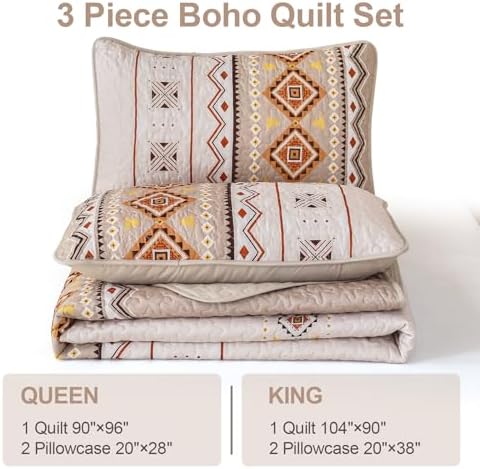 WONGS BEDDING Boho Beige Quilt Set Queen Size