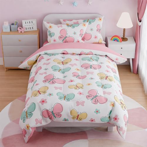 SANDJEST Butterfly Comforter Set for Girls