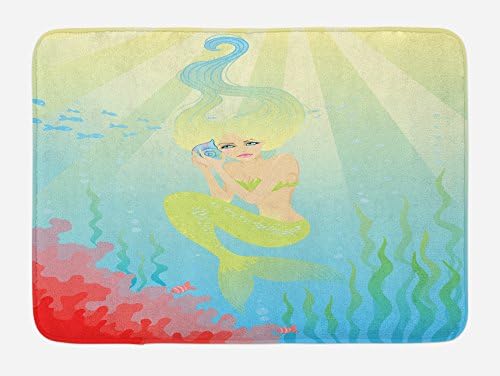 Ambesonne Mermaid Bath Mat - Soft Pastel Coral Blue