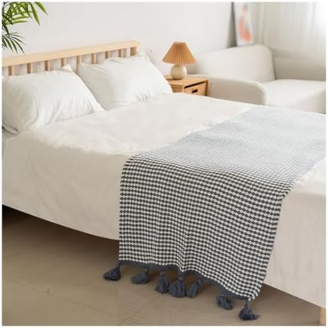 Knitted Bed Runner Scarf with Tassels 230x90cm Blue