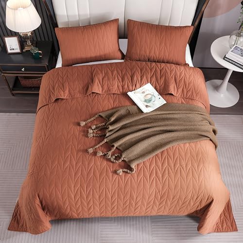 SHALALA Cotton Brick Red King Quilt Set