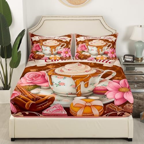Erosebridal Caramel Lattle Fitted Sheet with Pillowcases