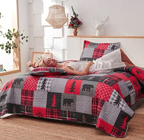 ARL HOME Rustic King Size Plaid Quilt Set