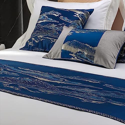 Luxury Blue Bed Runner Scarf with Jacquard Design