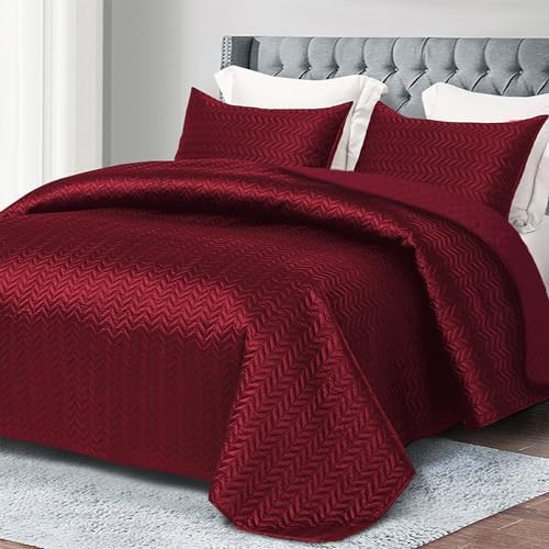 Whale Flotilla Silky Soft Satin Quilt Set Queen Size Red