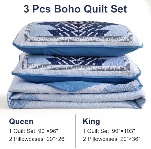 Dintszyayue Blue Boho Quilt Set Queen Size 3 Piece
