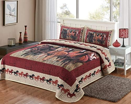 BestGiftEver Western Rustic Queen Quilt Set with Wild Horses