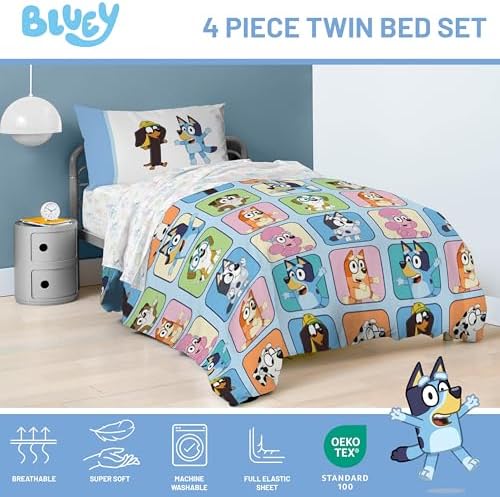 Jay Franco Bluey Comforter Set - 4 Piece Kids Bedding with Duffle Bag