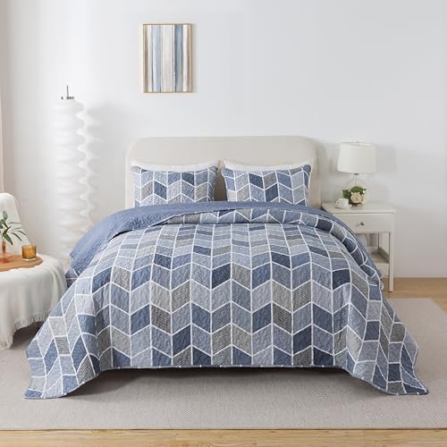 SLPR Blue Gray Chevron Quilt Set Twin