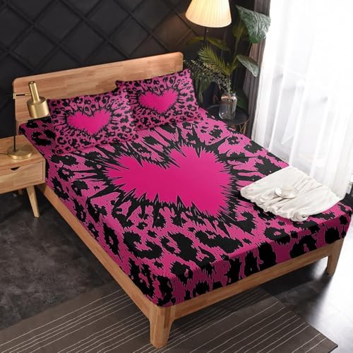 Heart Sheets California King Hot Pink Leopard Print 4-Piece Set