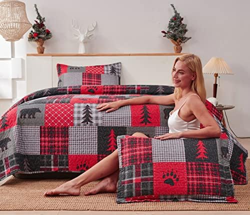 ARL HOME Rustic King Size Plaid Quilt Set