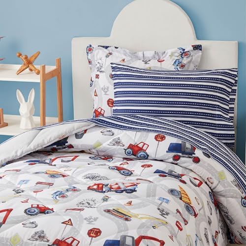 Truck Twin Comforter Set for Boys 5 Piece