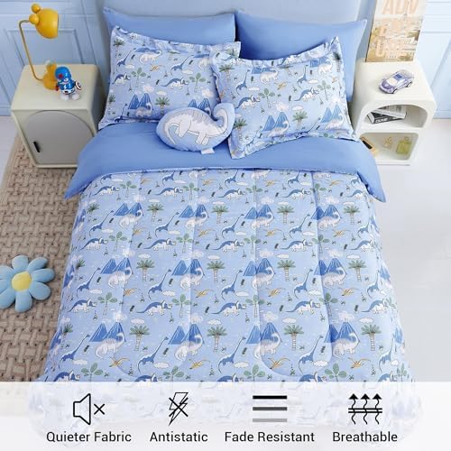 Mooreeke Kids Twin Comforter Set Dinosaur Blue 6PCS