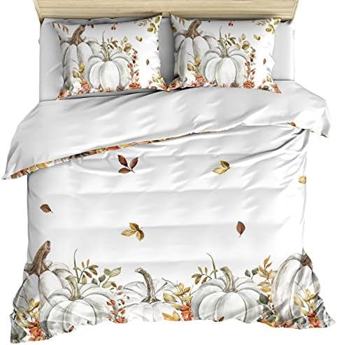 OComster California King Duvet Cover Set with Grey Pumpkin Flower Design