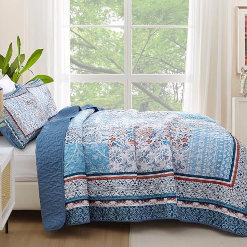 Wongs Bedding Blue Quilt Set Queen Size Bohemian