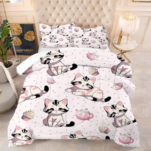 Pink Cat Comforter Set Twin Size for Girls 1