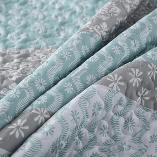 Cottolester Aqua Boho Queen Quilt Set 3 Pieces