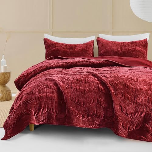 SHALALA Velvet Quilt Set King Size with Geometric Design