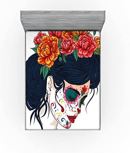 Ambesonne Day of the Dead Fitted Sheet Multicolor