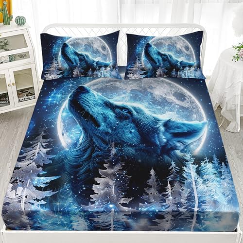 AILONEN Boys Wolf Twin XL Sheet Set 3-Piece Blue