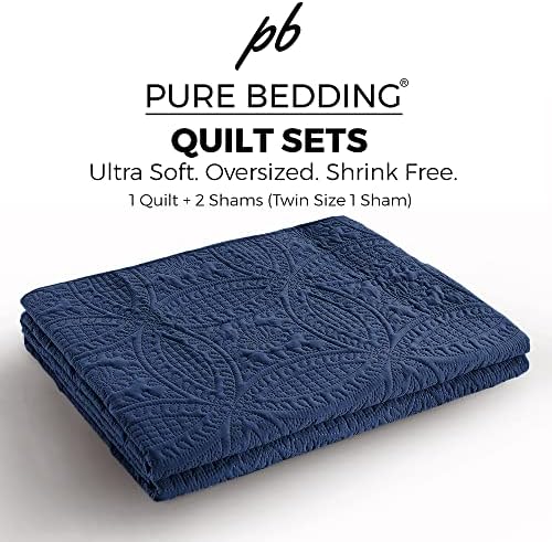 Pure Bedding Quilt Set Navy FullQueen