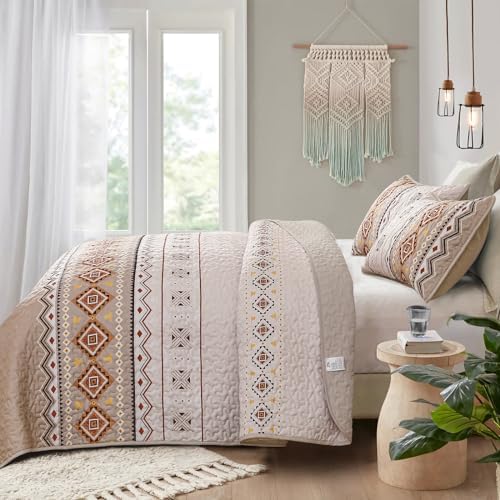 WONGS BEDDING Boho Beige Quilt Set Queen Size