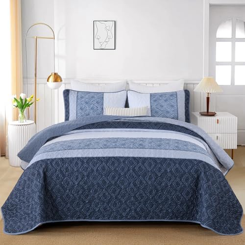 Cottolester King Size Quilt Set 3 Pieces Striped Plaid 1