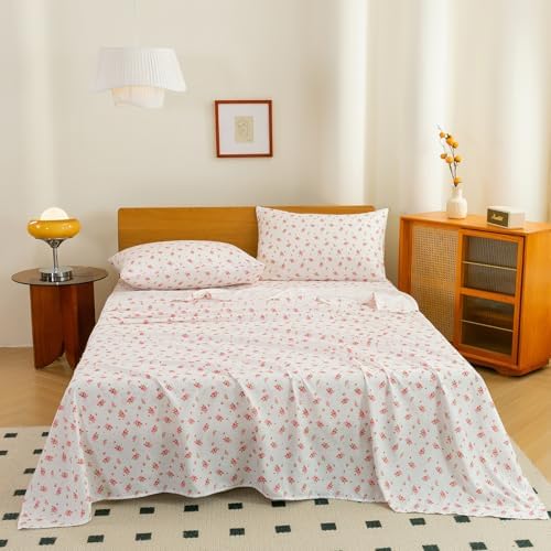 JiaPoem 4-Piece Floral Sheet Set - Cool Ultra Soft Queen Sheets