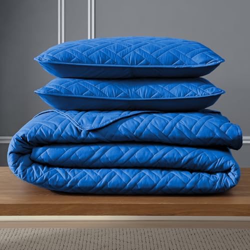 ClevaHome Queen Size Quilt Set with Diamond Pattern