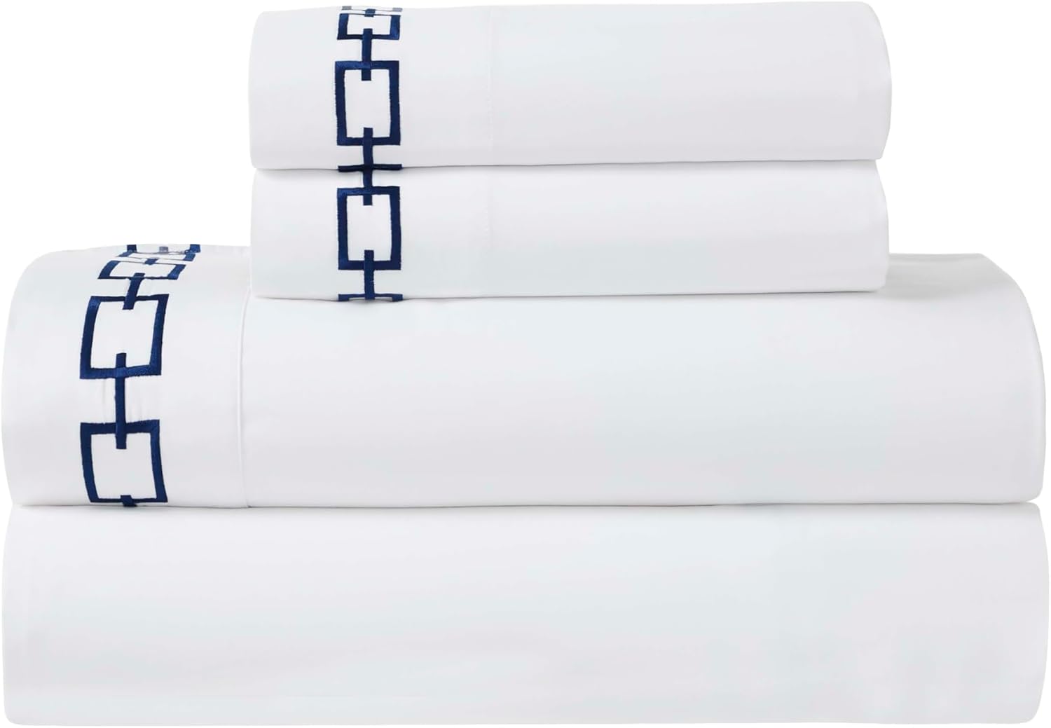 Superior Embroidered Cotton Sheet Set California King WhiteNavy Blue