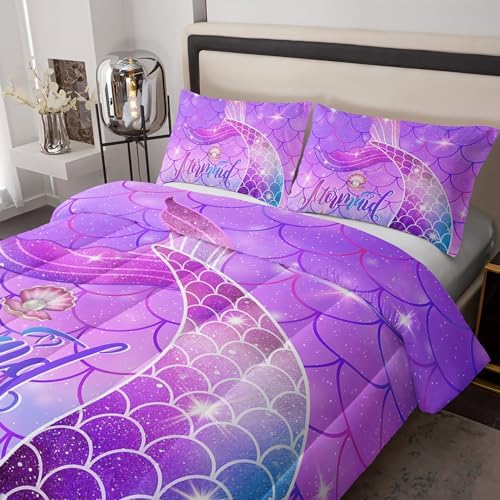 Mermaid Comforter Set Twin Rainbow Scales Purple Dream Bedding