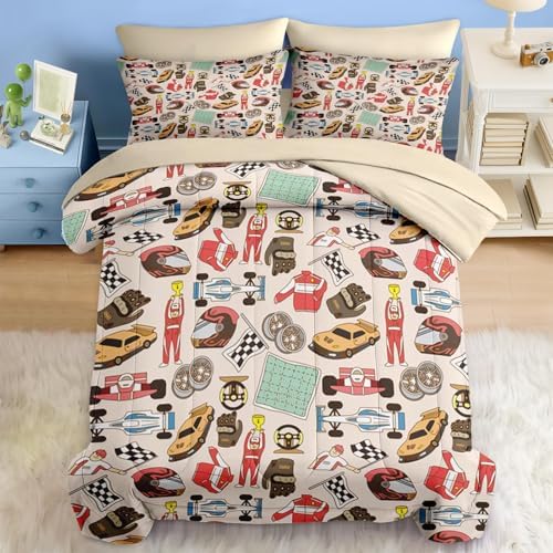 Pamnest Race Car Comforter Set Queen Size 7 Pcs