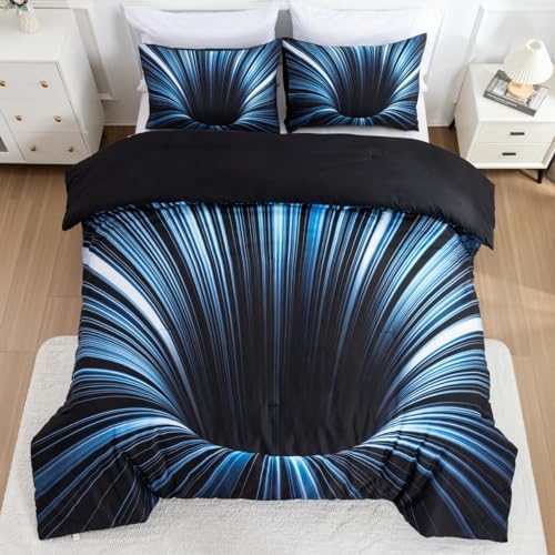 NTBED 3D Geometric Microfiber Comforter Set for Kids Adults Blue Queen