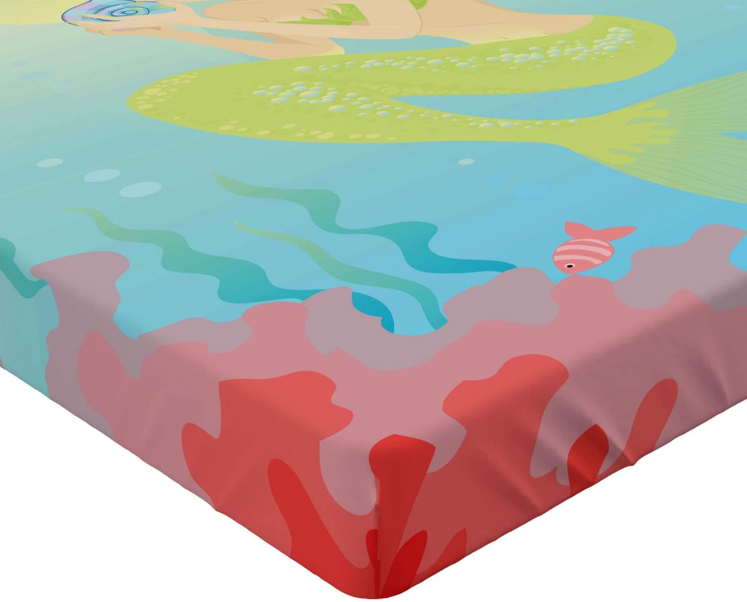Ambesonne Mermaid Fitted Sheet Coral Blue