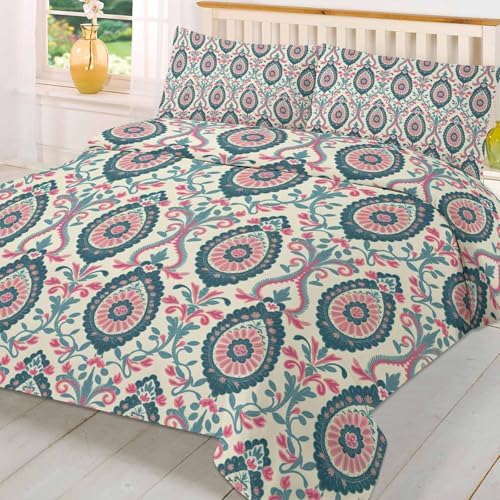 3 Piece Boho Floral Duvet Cover Set with Zipper Closure