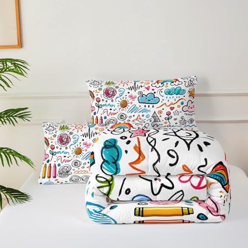 Kids Rainbow Comforter Set with Cartoon Design