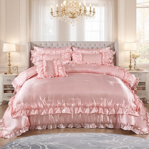 MOVE OVER Satin Comforter Set King Size 8 Pieces Pink