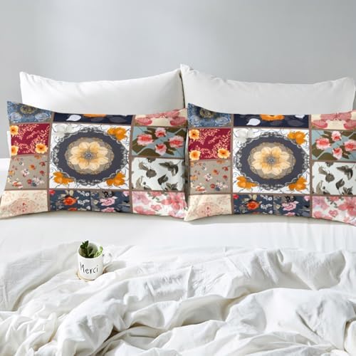 Boho Floral Patchwork Queen Bed Sheet Set